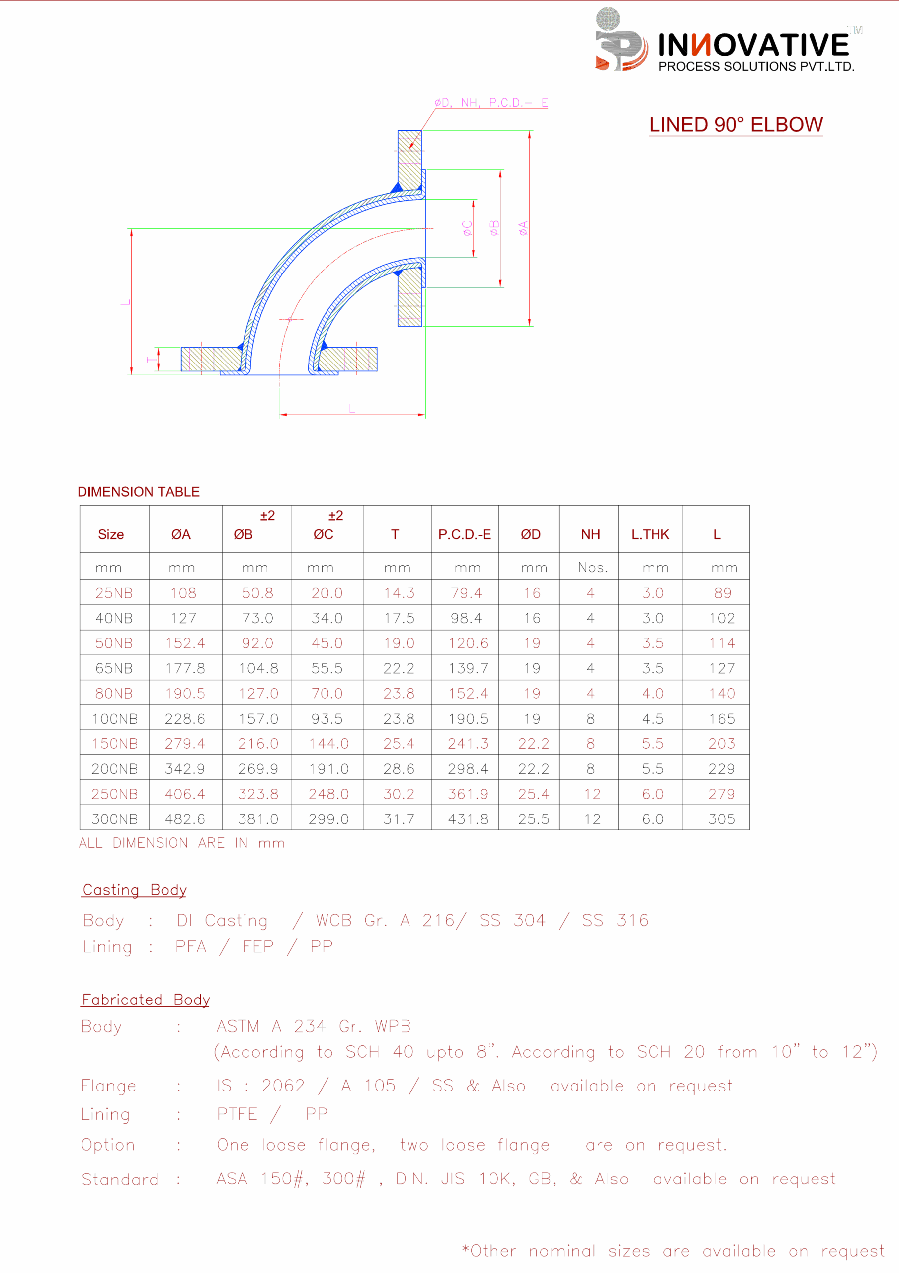 lined 90 degree elbow